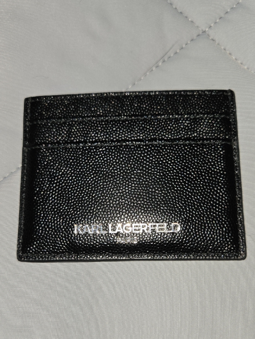 Karl Lagerfeld Black Pebbled Leather Card Case with Silver Logo